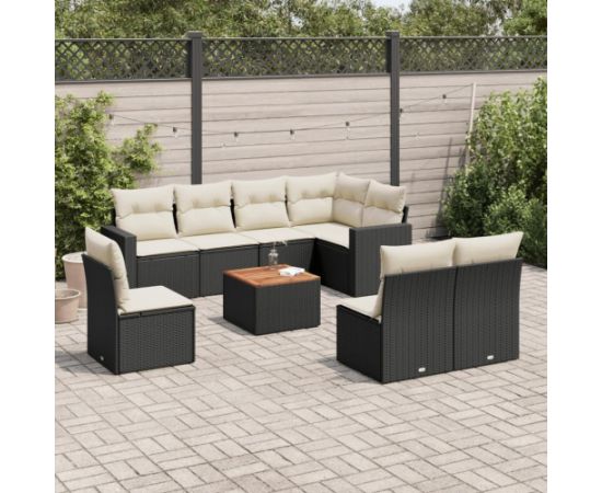 vidaXL 9-cz. zestaw wypoczynkowy do ogrodu, z poduszkami, czarny Dārza mēbeļu komplekti