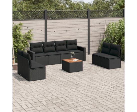 vidaXL 9-cz. zestaw wypoczynkowy do ogrodu, z poduszkami, czarny Dārza mēbeļu komplekti