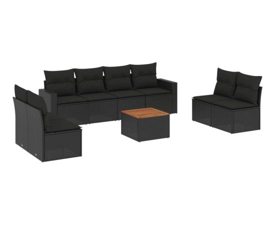 vidaXL 9-cz. zestaw wypoczynkowy do ogrodu, z poduszkami, czarny Dārza mēbeļu komplekti