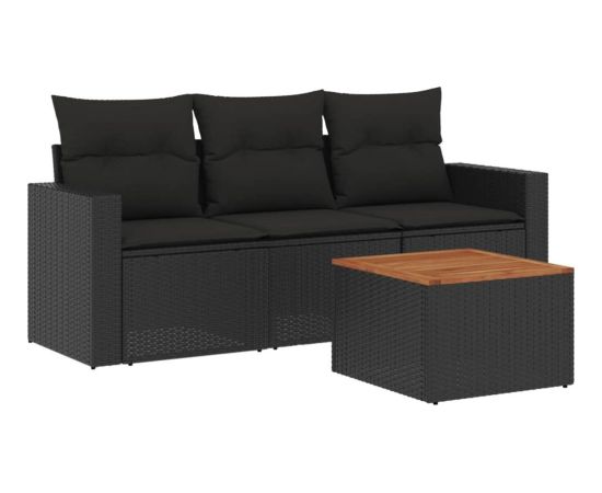 vidaXL 4-cz. zestaw wypoczynkowy do ogrodu, poduszki, czarny rattan PE Dārza mēbeļu komplekti