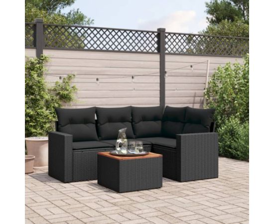 vidaXL 5-cz. zestaw wypoczynkowy do ogrodu, poduszki, czarny rattan PE Dārza mēbeļu komplekti