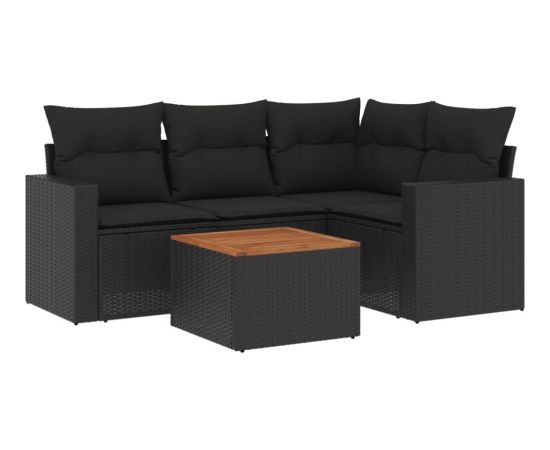 vidaXL 5-cz. zestaw wypoczynkowy do ogrodu, poduszki, czarny rattan PE Dārza mēbeļu komplekti