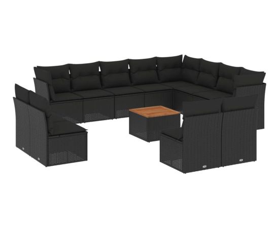 vidaXL 13-cz. zestaw mebli do ogrodu, poduszki, czarny, rattan PE Dārza mēbeļu komplekti