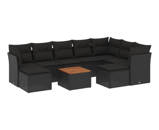 vidaXL 10-cz. zestaw wypoczynkowy do ogrodu, poduszki czarny rattan PE Dārza mēbeļu komplekti