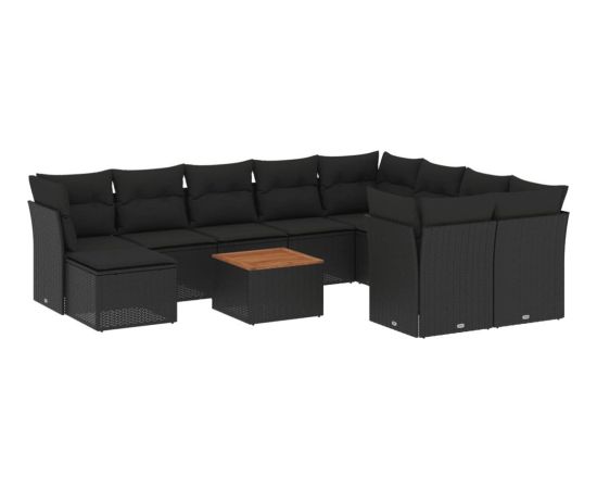 vidaXL 11-cz. zestaw wypoczynkowy do ogrodu, poduszki czarny rattan PE Dārza mēbeļu komplekti