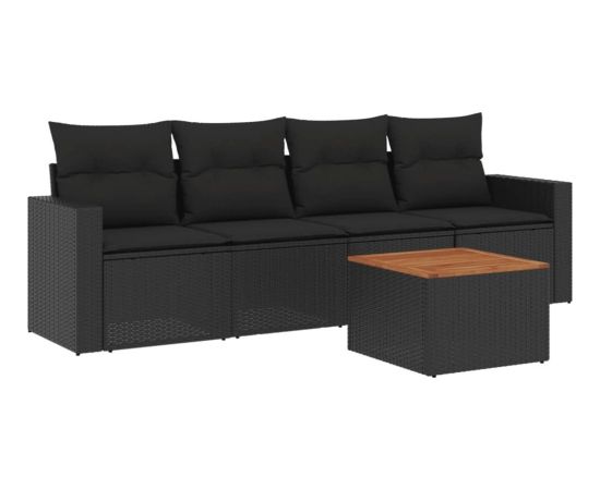 vidaXL 5-cz. zestaw wypoczynkowy do ogrodu, poduszki, czarny rattan PE Dārza mēbeļu komplekti