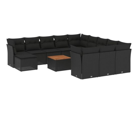 vidaXL 13-cz. zestaw mebli do ogrodu, poduszki, czarny, rattan PE Dārza mēbeļu komplekti