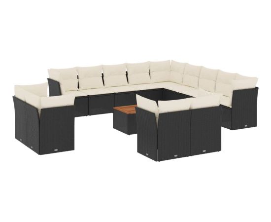 vidaXL 14-cz. zestaw wypoczynkowy do ogrodu, poduszki czarny rattan PE Dārza mēbeļu komplekti