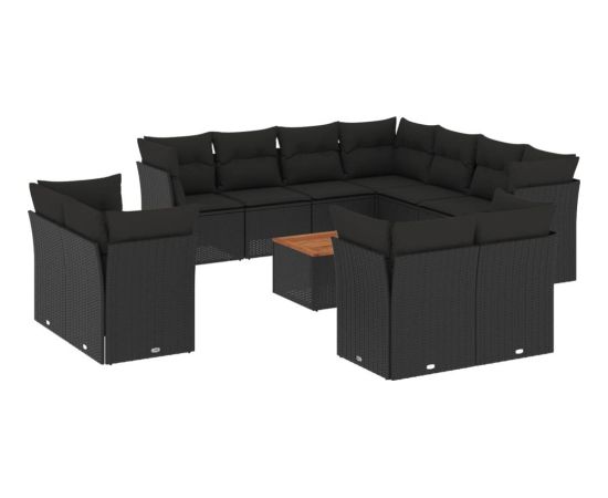 vidaXL 12-cz. zestaw mebli do ogrodu, z poduszkami, czarny, polirattan Dārza mēbeļu komplekti