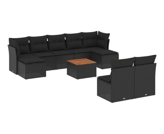 vidaXL 10-cz. zestaw wypoczynkowy do ogrodu, poduszki czarny rattan PE Dārza mēbeļu komplekti