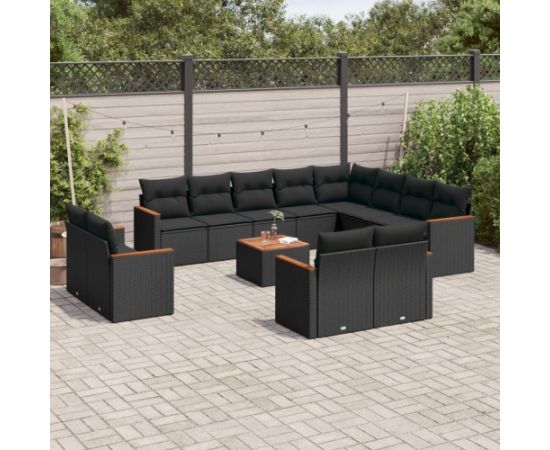 vidaXL 13-cz. zestaw mebli do ogrodu, poduszki, czarny, rattan PE Dārza mēbeļu komplekti
