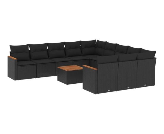 vidaXL 12-cz. zestaw mebli do ogrodu, z poduszkami, czarny, polirattan Dārza mēbeļu komplekti