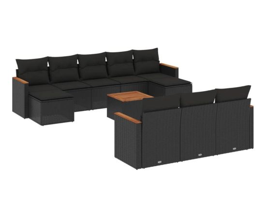 vidaXL 11-cz. zestaw wypoczynkowy do ogrodu, poduszki czarny rattan PE Dārza mēbeļu komplekti