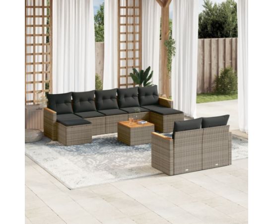 vidaXL 10-cz. zestaw wypoczynkowy do ogrodu, z poduszkami, szary Dārza mēbeļu komplekti