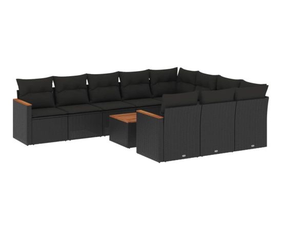 vidaXL 11-cz. zestaw wypoczynkowy do ogrodu, poduszki czarny rattan PE Dārza mēbeļu komplekti