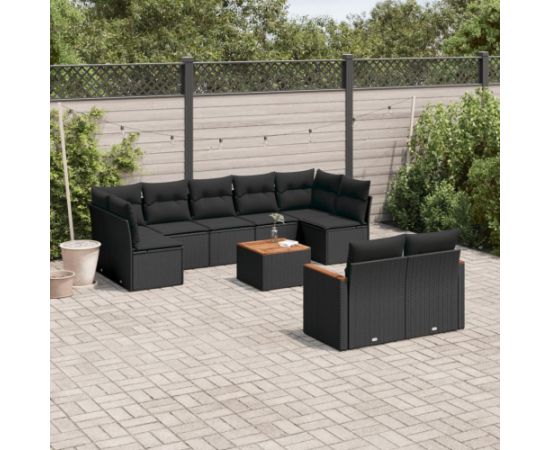 vidaXL 10-cz. zestaw wypoczynkowy do ogrodu, poduszki czarny rattan PE Dārza mēbeļu komplekti