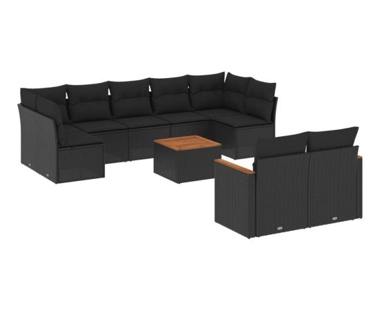 vidaXL 10-cz. zestaw wypoczynkowy do ogrodu, poduszki czarny rattan PE Dārza mēbeļu komplekti