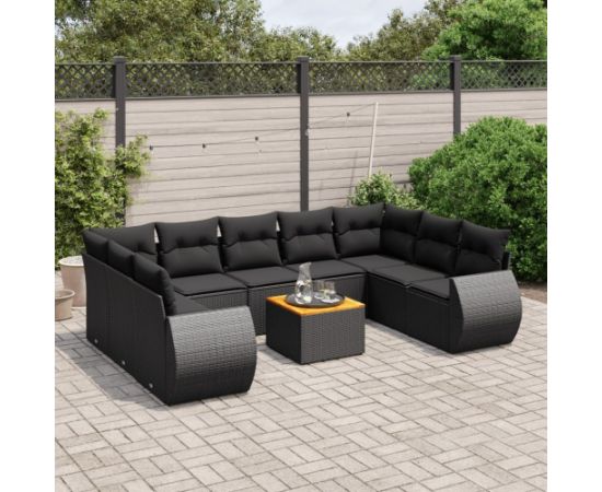 vidaXL 10-cz. zestaw wypoczynkowy do ogrodu, poduszki czarny rattan PE Dārza mēbeļu komplekti