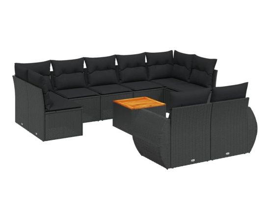 vidaXL 10-cz. zestaw wypoczynkowy do ogrodu, poduszki czarny rattan PE Dārza mēbeļu komplekti