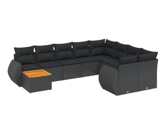 vidaXL 10-cz. zestaw wypoczynkowy do ogrodu, poduszki czarny rattan PE Dārza mēbeļu komplekti