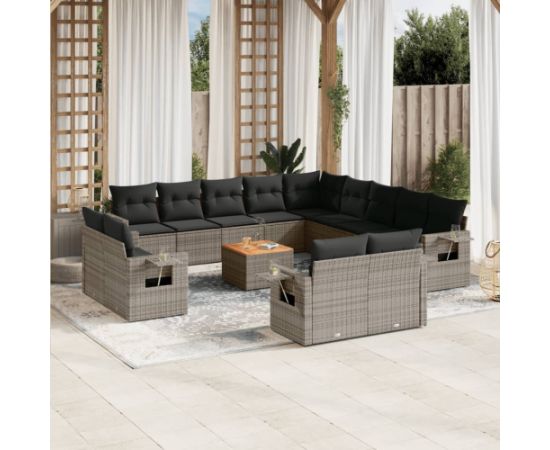 vidaXL 14-cz. zestaw mebli ogrodowych z poduszkami, szary, polirattan Dārza mēbeļu komplekti