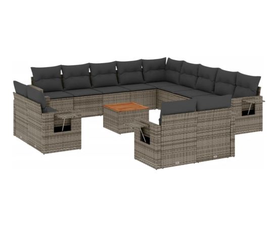 vidaXL 14-cz. zestaw mebli ogrodowych z poduszkami, szary, polirattan Dārza mēbeļu komplekti