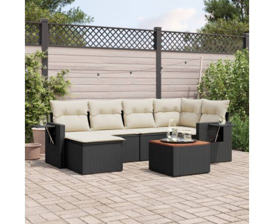 vidaXL 7-cz. zestaw wypoczynkowy do ogrodu, z poduszkami, czarny Dārza mēbeļu komplekti