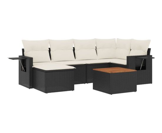 vidaXL 7-cz. zestaw wypoczynkowy do ogrodu, z poduszkami, czarny Dārza mēbeļu komplekti