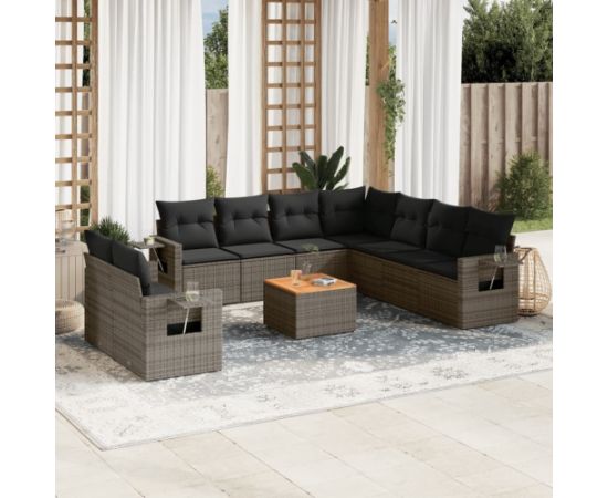 vidaXL 10-cz. zestaw wypoczynkowy do ogrodu, z poduszkami, szary Dārza mēbeļu komplekti