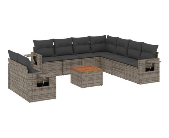 vidaXL 10-cz. zestaw wypoczynkowy do ogrodu, z poduszkami, szary Dārza mēbeļu komplekti