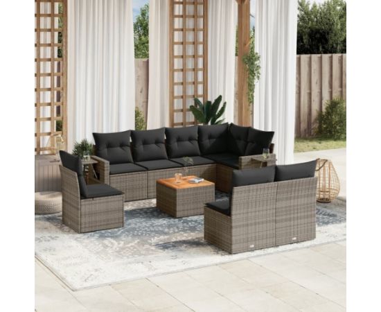 vidaXL 9-cz. zestaw mebli ogrodowych z poduszkami, szary, polirattan Dārza mēbeļu komplekti