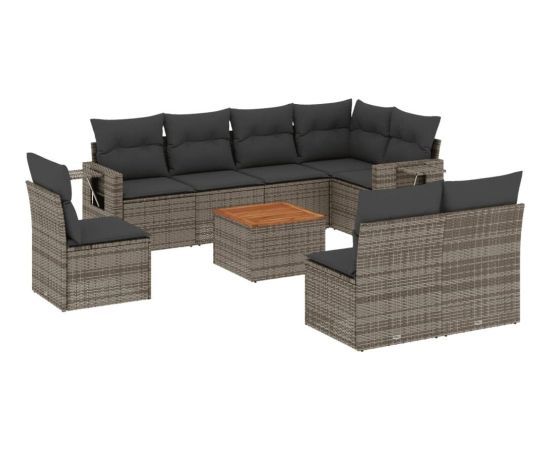 vidaXL 9-cz. zestaw mebli ogrodowych z poduszkami, szary, polirattan Dārza mēbeļu komplekti