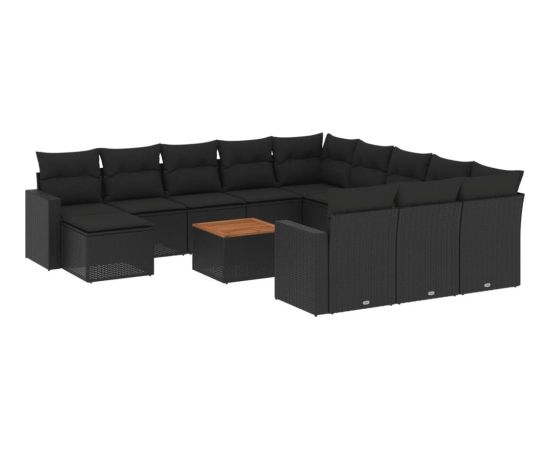 vidaXL 13-cz. zestaw mebli do ogrodu, poduszki, czarny, rattan PE Dārza mēbeļu komplekti