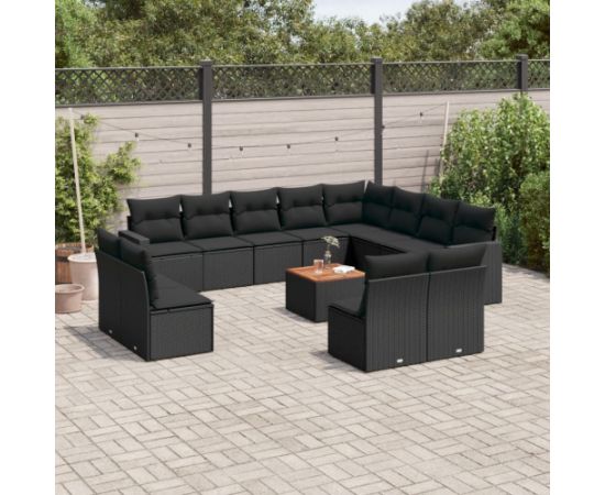 vidaXL 13-cz. zestaw mebli do ogrodu, poduszki, czarny, rattan PE Dārza mēbeļu komplekti