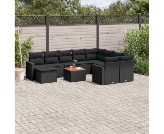 vidaXL 11-cz. zestaw wypoczynkowy do ogrodu, poduszki czarny rattan PE Dārza mēbeļu komplekti