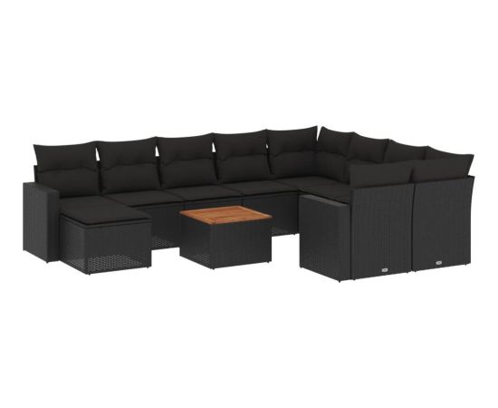 vidaXL 11-cz. zestaw wypoczynkowy do ogrodu, poduszki czarny rattan PE Dārza mēbeļu komplekti