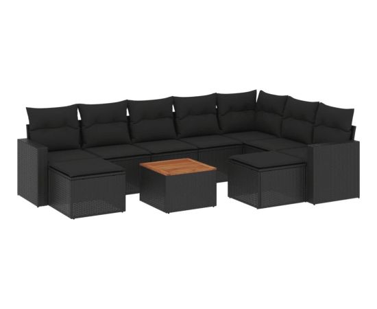 vidaXL 10-cz. zestaw wypoczynkowy do ogrodu, poduszki czarny rattan PE Dārza mēbeļu komplekti