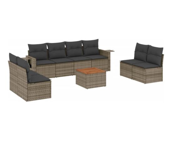 vidaXL 9-cz. zestaw mebli ogrodowych z poduszkami, szary, polirattan Dārza mēbeļu komplekti