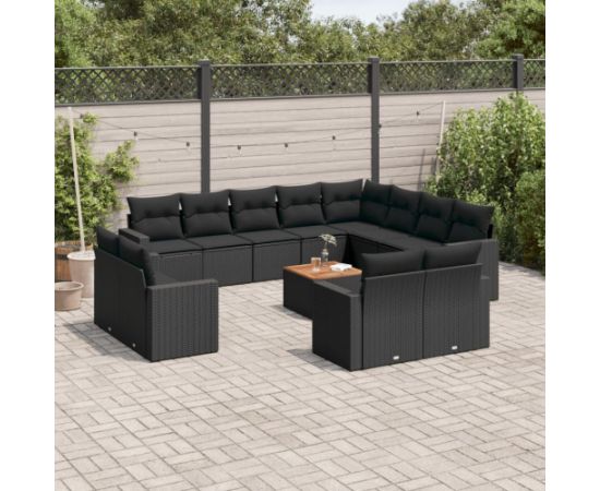 vidaXL 13-cz. zestaw mebli do ogrodu, poduszki, czarny, rattan PE Dārza mēbeļu komplekti