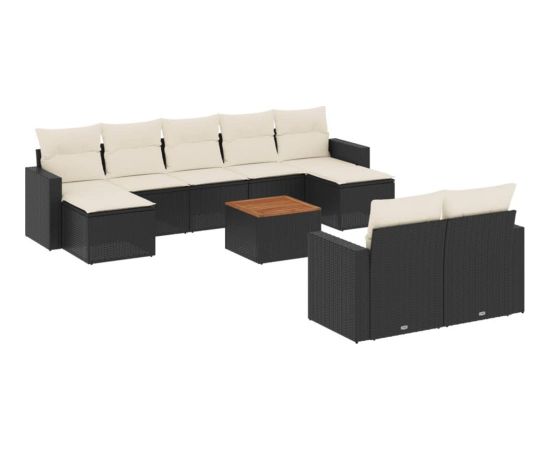 vidaXL 10-cz. zestaw wypoczynkowy do ogrodu, poduszki czarny rattan PE Dārza mēbeļu komplekti