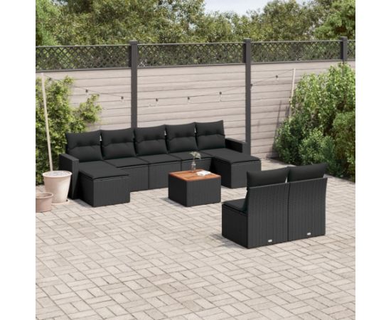 vidaXL 10-cz. zestaw wypoczynkowy do ogrodu, poduszki czarny rattan PE Dārza mēbeļu komplekti