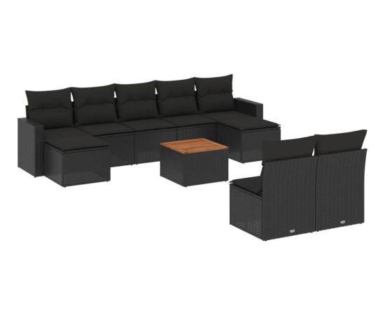 vidaXL 10-cz. zestaw wypoczynkowy do ogrodu, poduszki czarny rattan PE Dārza mēbeļu komplekti