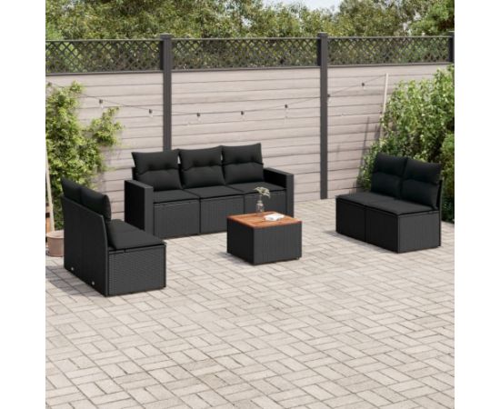 vidaXL 8-cz. zestaw wypoczynkowy do ogrodu, z poduszkami, czarny Dārza mēbeļu komplekti