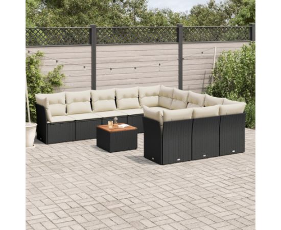 vidaXL 12-cz. zestaw mebli do ogrodu, z poduszkami, czarny, polirattan Dārza mēbeļu komplekti