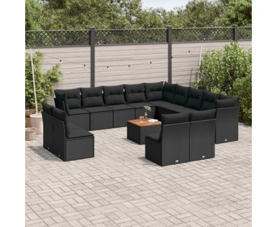 vidaXL 14-cz. zestaw wypoczynkowy do ogrodu, poduszki czarny rattan PE Dārza mēbeļu komplekti