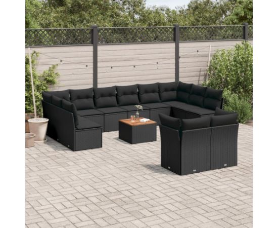 vidaXL 13-cz. zestaw mebli do ogrodu, poduszki, czarny, rattan PE Dārza mēbeļu komplekti