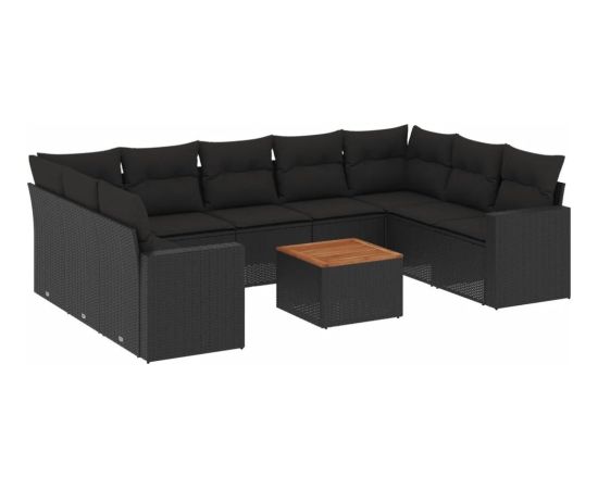 vidaXL 10-cz. zestaw wypoczynkowy do ogrodu, poduszki czarny rattan PE Dārza mēbeļu komplekti