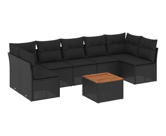 vidaXL 8-cz. zestaw wypoczynkowy do ogrodu, z poduszkami, czarny Dārza mēbeļu komplekti