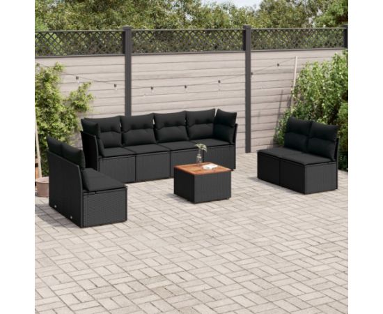 vidaXL 9-cz. zestaw wypoczynkowy do ogrodu, z poduszkami, czarny Dārza mēbeļu komplekti