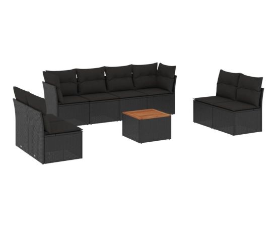 vidaXL 9-cz. zestaw wypoczynkowy do ogrodu, z poduszkami, czarny Dārza mēbeļu komplekti